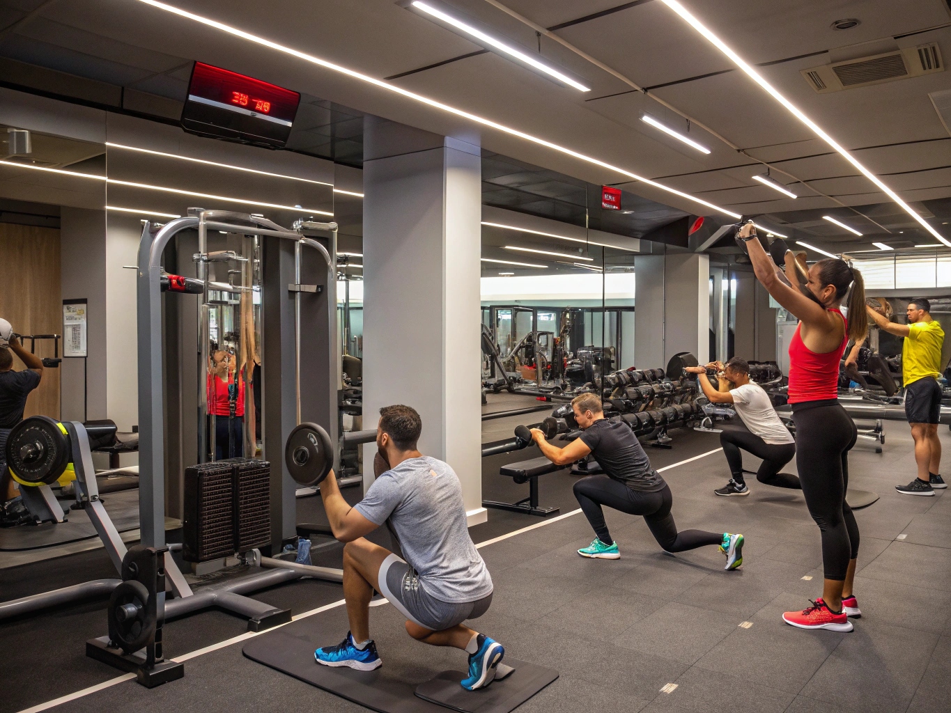 Grupp som tränar tillsammans i vårt gym